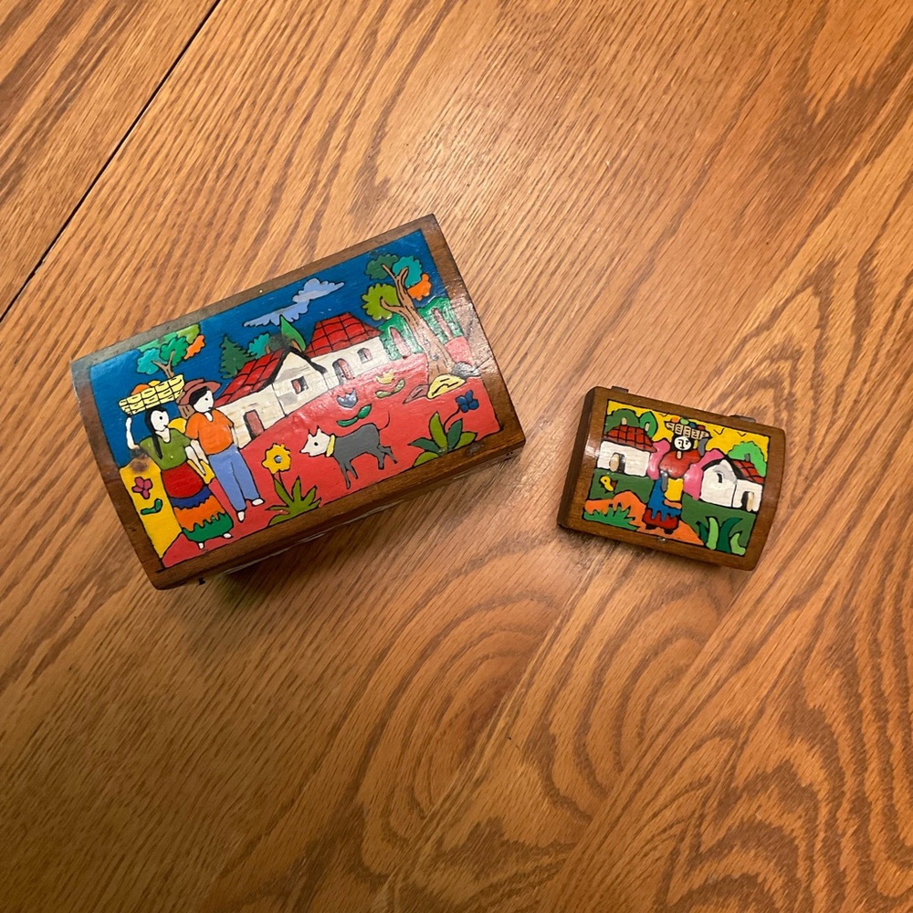 Set of 2 Hand painted wooden boxes
